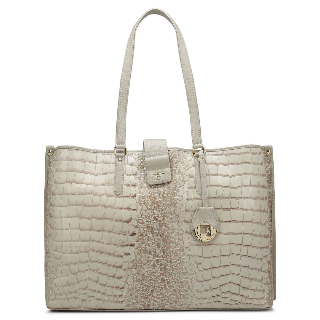 Large Croco Leather Tote - Frost