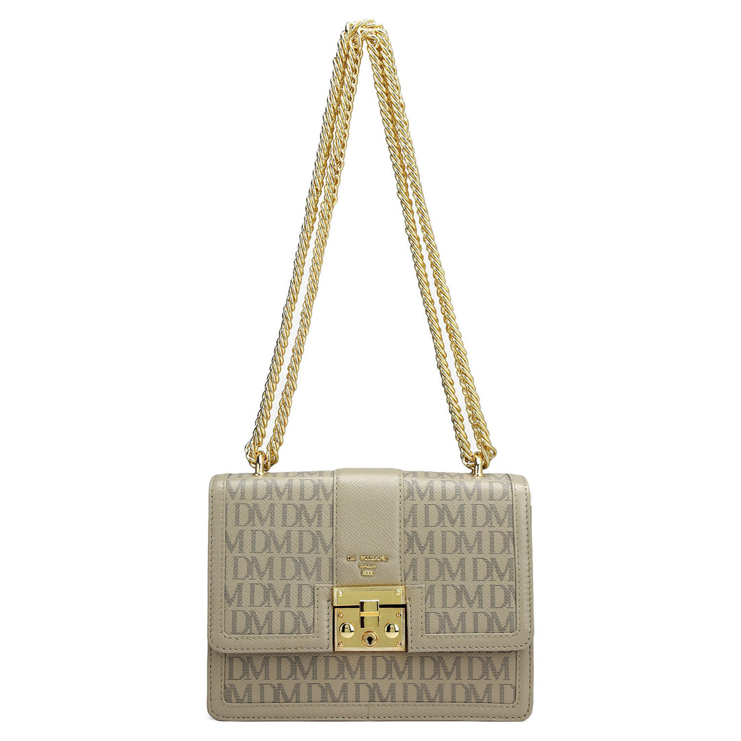 Small Monogram Franzy Leather Shoulder Bag - Chalk