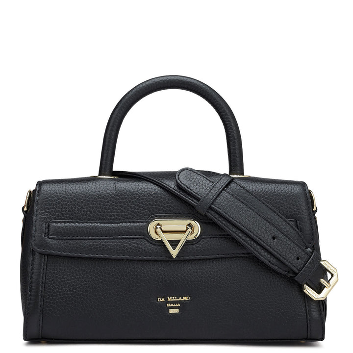 Small Wax Leather Satchel - Black