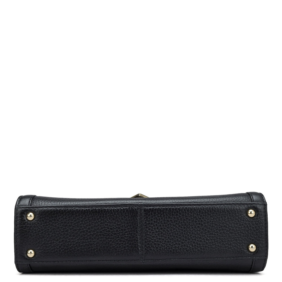 Small Wax Leather Satchel - Black