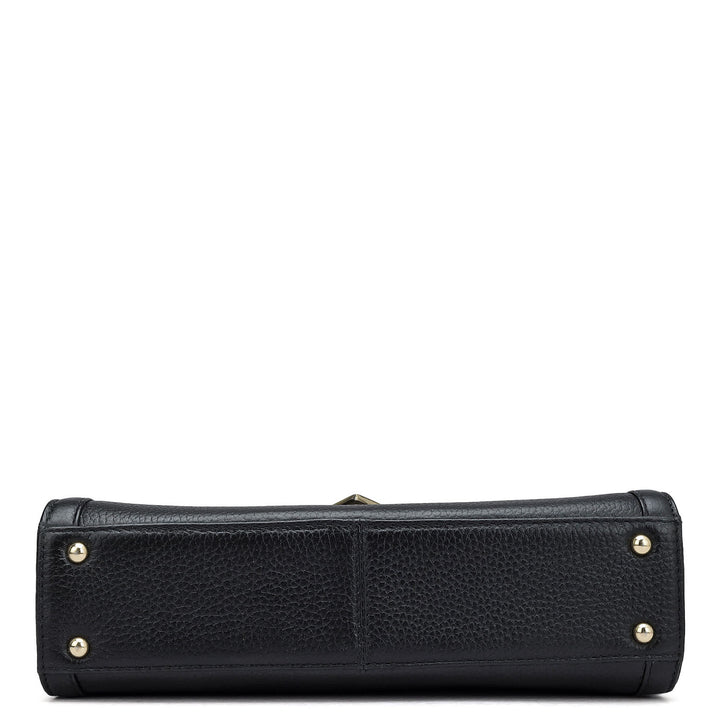 Small Wax Leather Satchel - Black