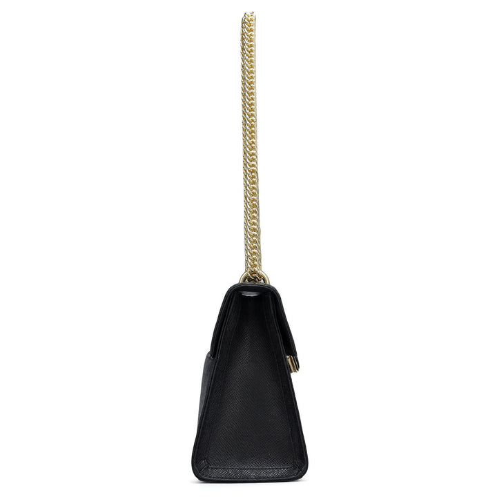 Small Croco Franzy Leather Shoulder Bag - Black