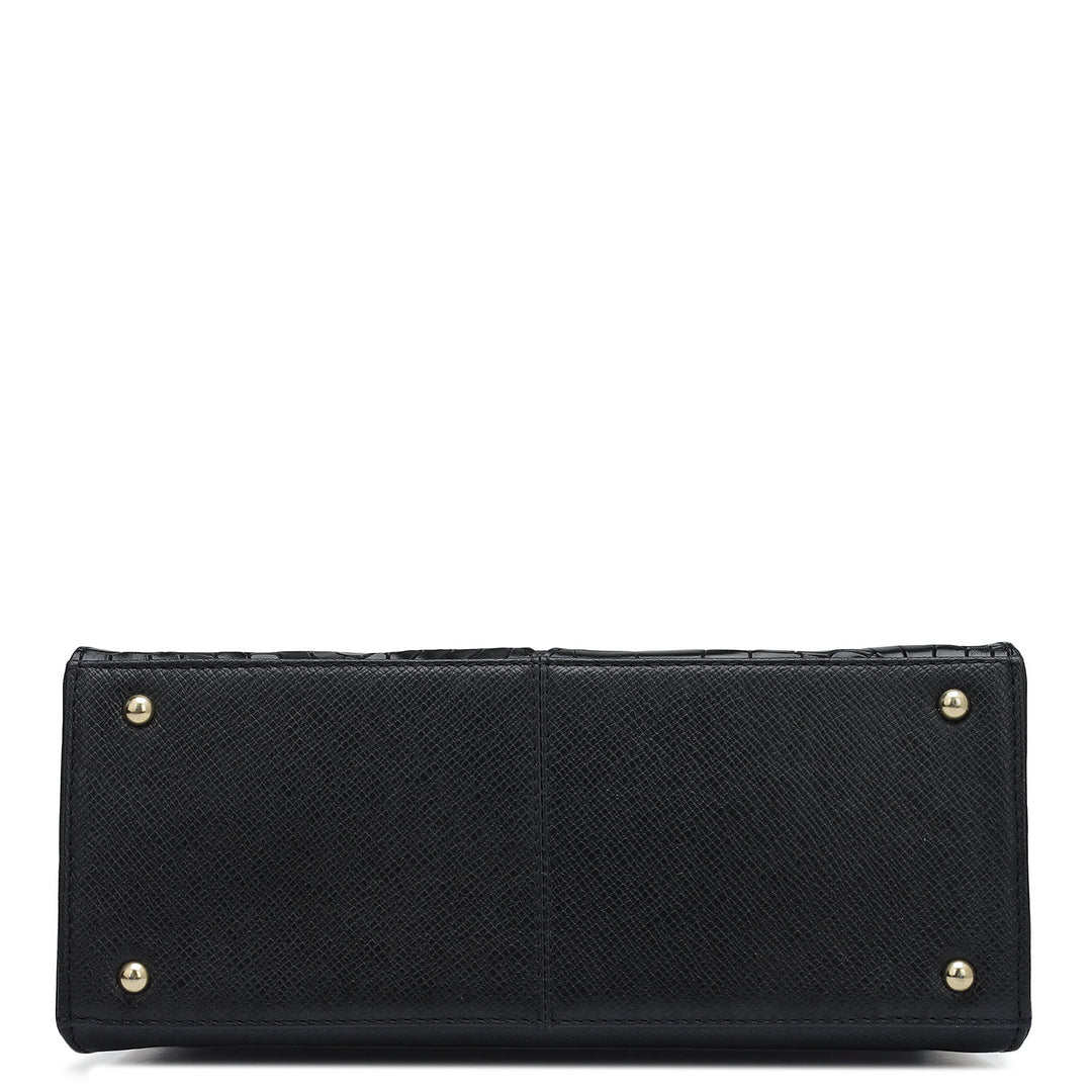 Small Croco Franzy Leather Shoulder Bag - Black