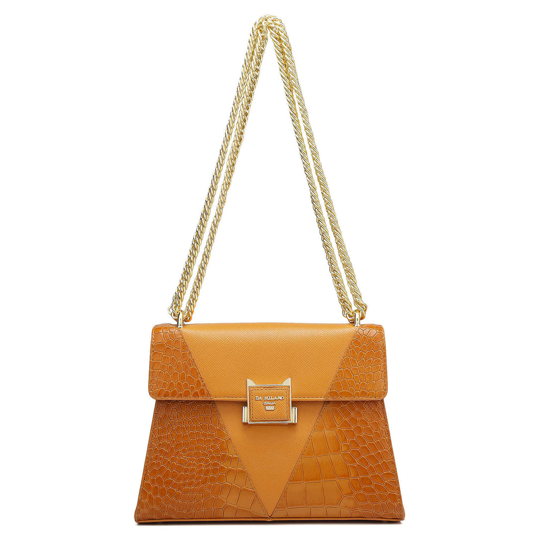 Small Croco Franzy Leather Shoulder Bag - Flame