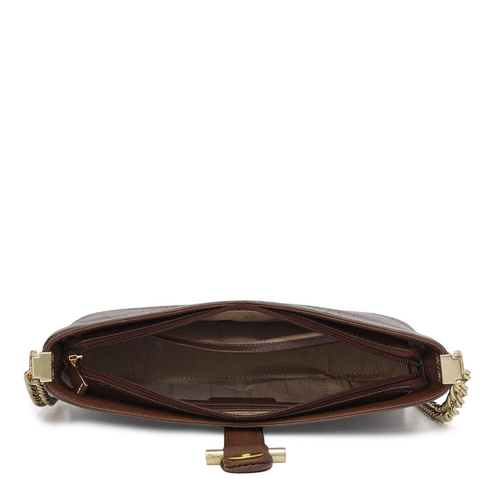 Small Croco Leather Baguette - Brown