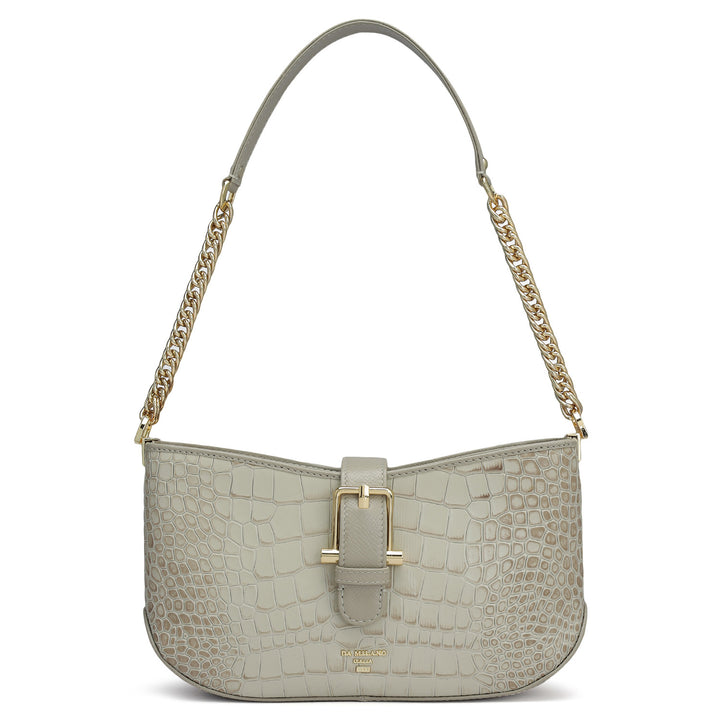 Small Croco Leather Baguette - Frost