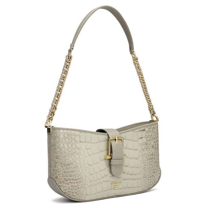 Small Croco Leather Baguette - Frost