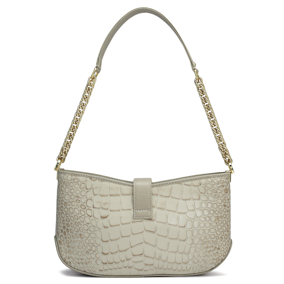 Small Croco Leather Baguette - Frost
