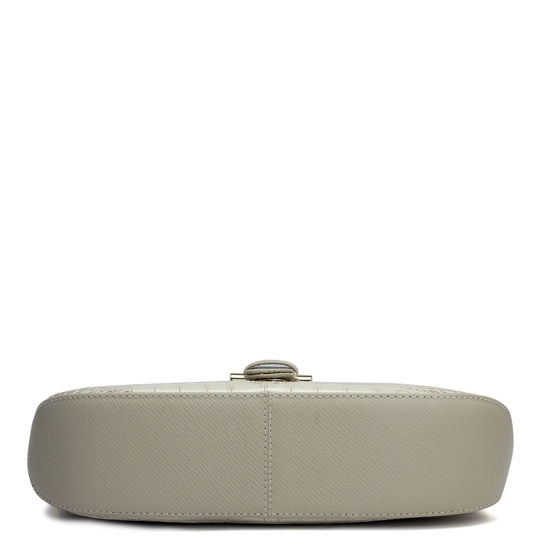 Small Croco Leather Baguette - Frost