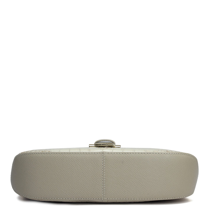 Small Croco Leather Baguette - Frost