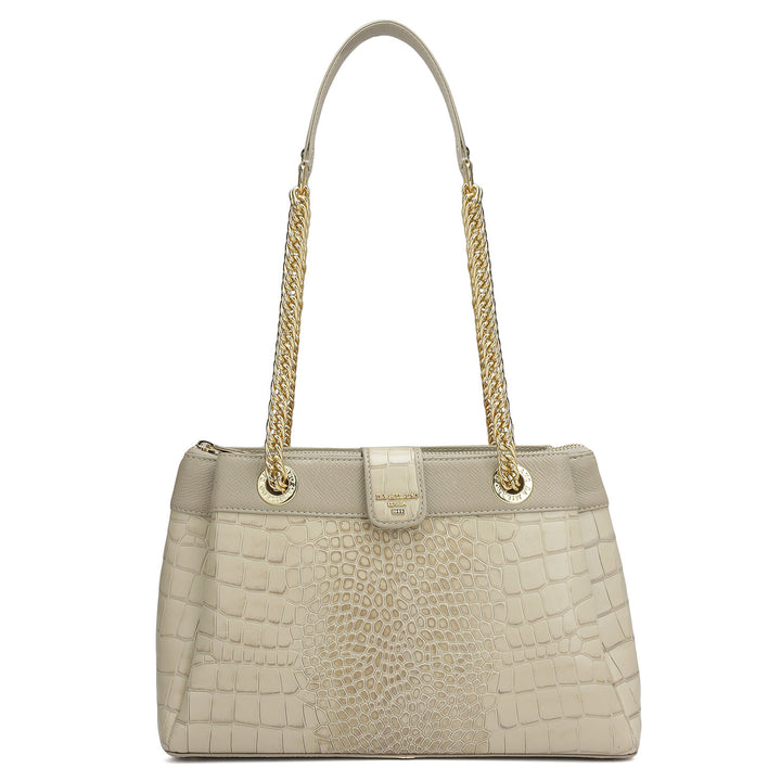 Small Croco Leather Shoulder Bag - Frost
