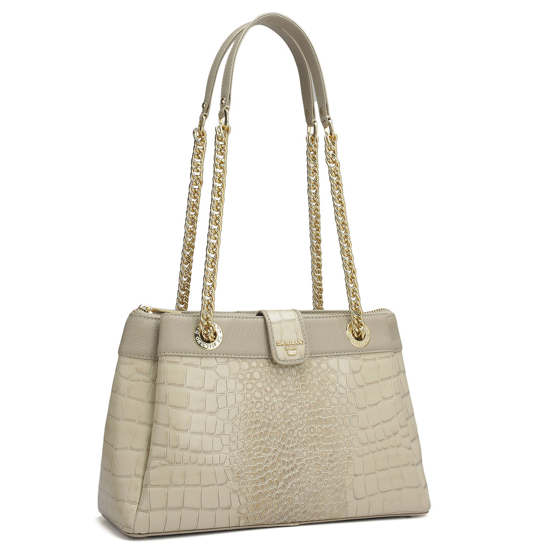 Small Croco Leather Shoulder Bag - Frost