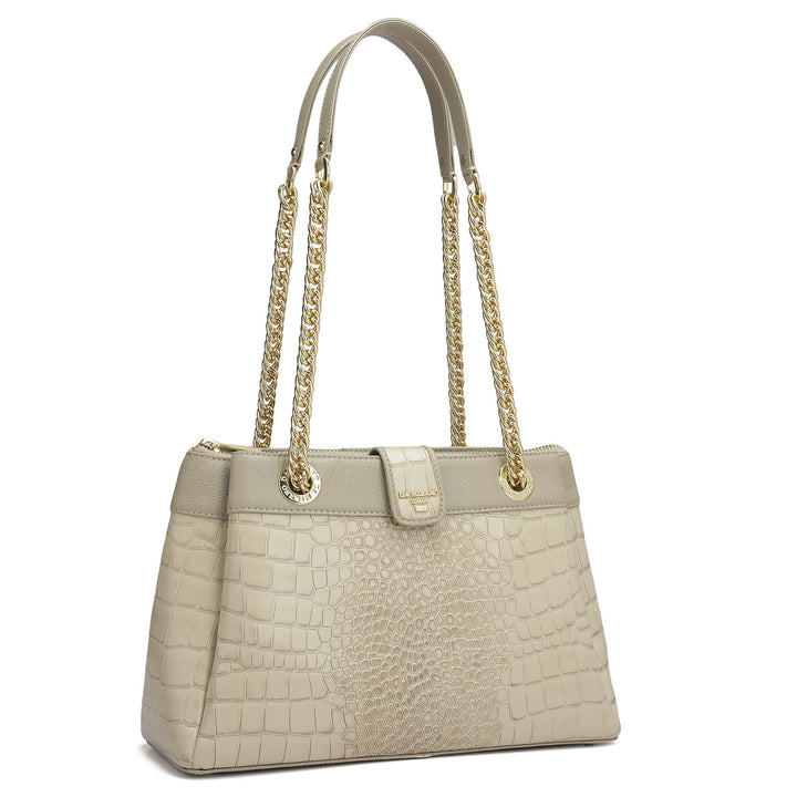 Small Croco Leather Shoulder Bag - Frost