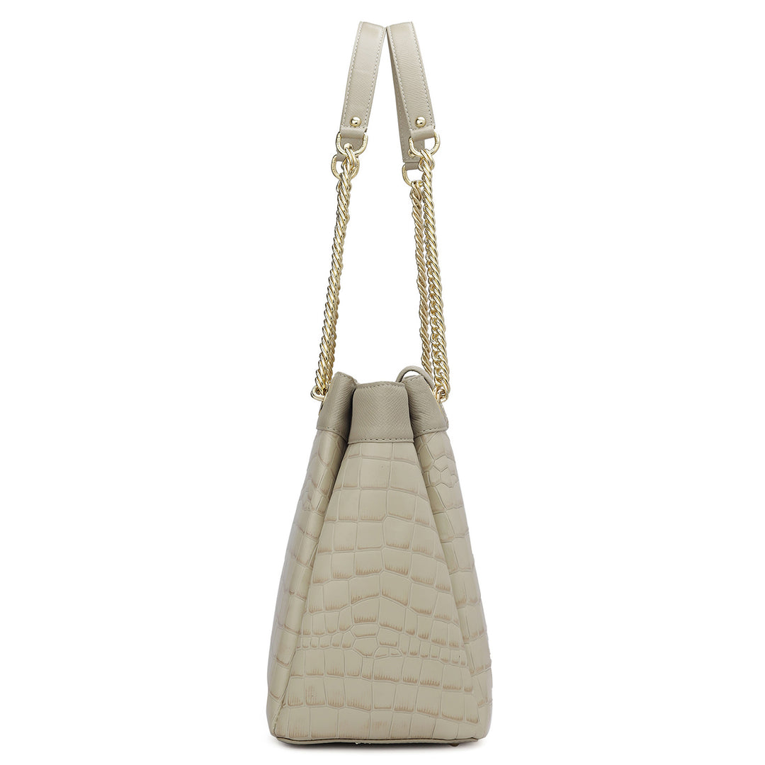 Small Croco Leather Shoulder Bag - Frost