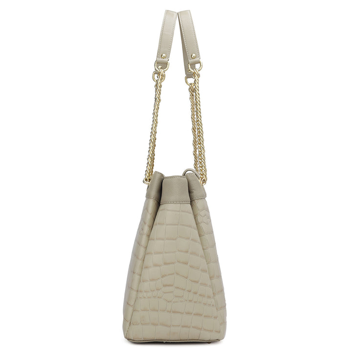 Small Croco Leather Shoulder Bag - Frost