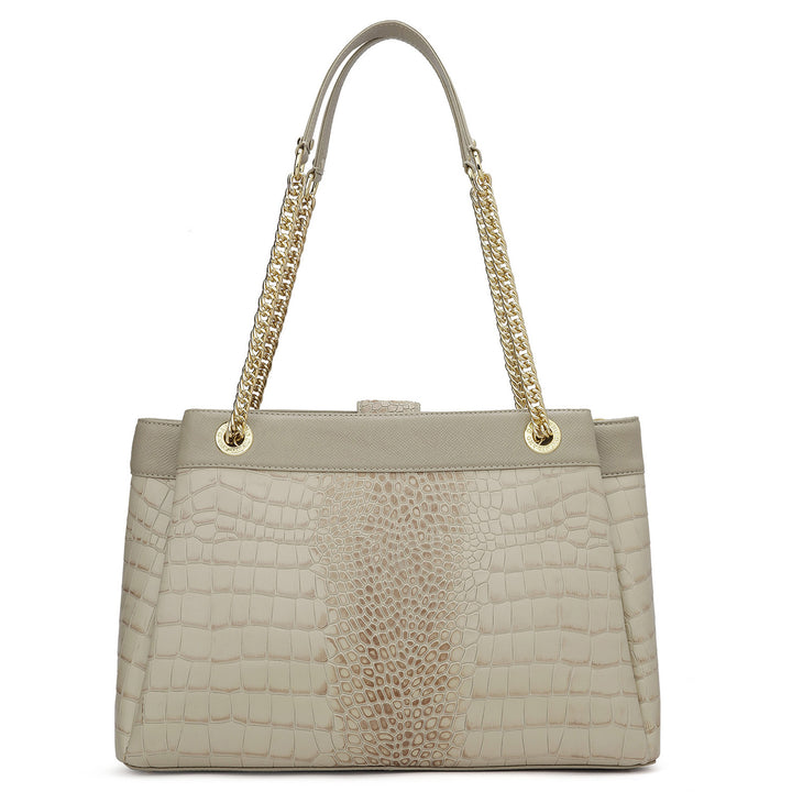 Small Croco Leather Shoulder Bag - Frost