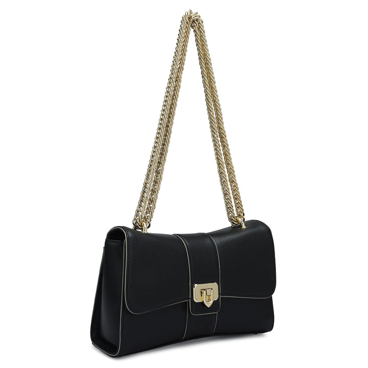 Small Franzy Leather Shoulder Bag - Black
