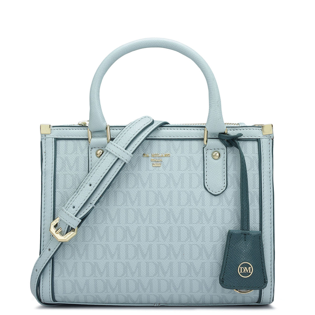 Small Monogram Franzy Leather Satchel - Cloud Blue