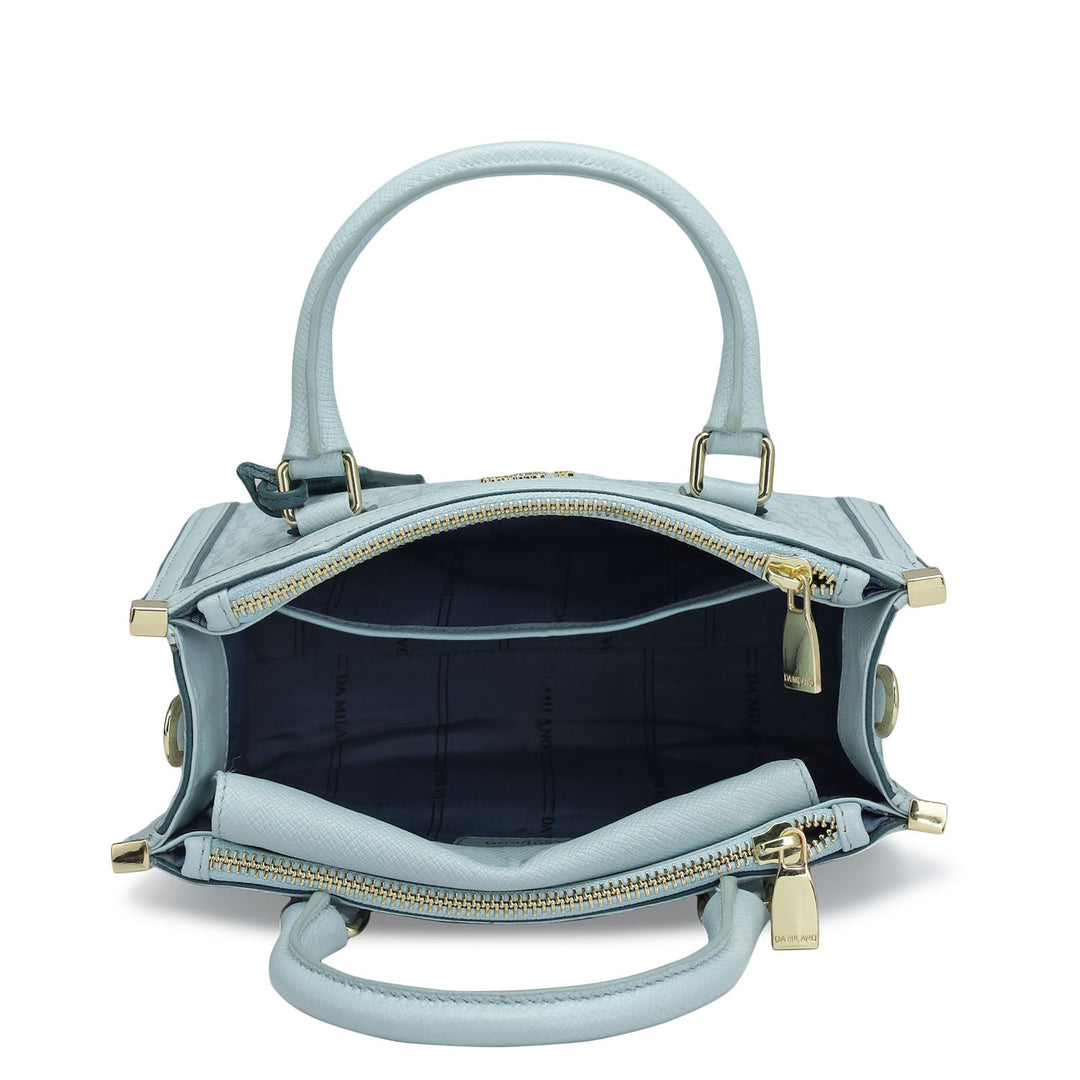 Small Monogram Franzy Leather Satchel - Cloud Blue