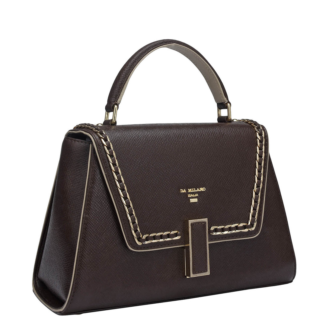 Small Franzy Leather Satchel - Chocolate