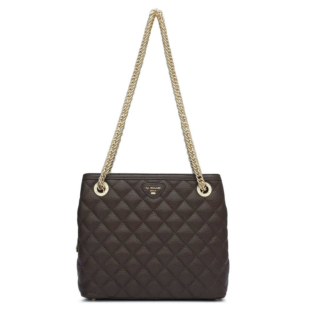 Small Quilting Leather Shoulder Bag - Chocolate