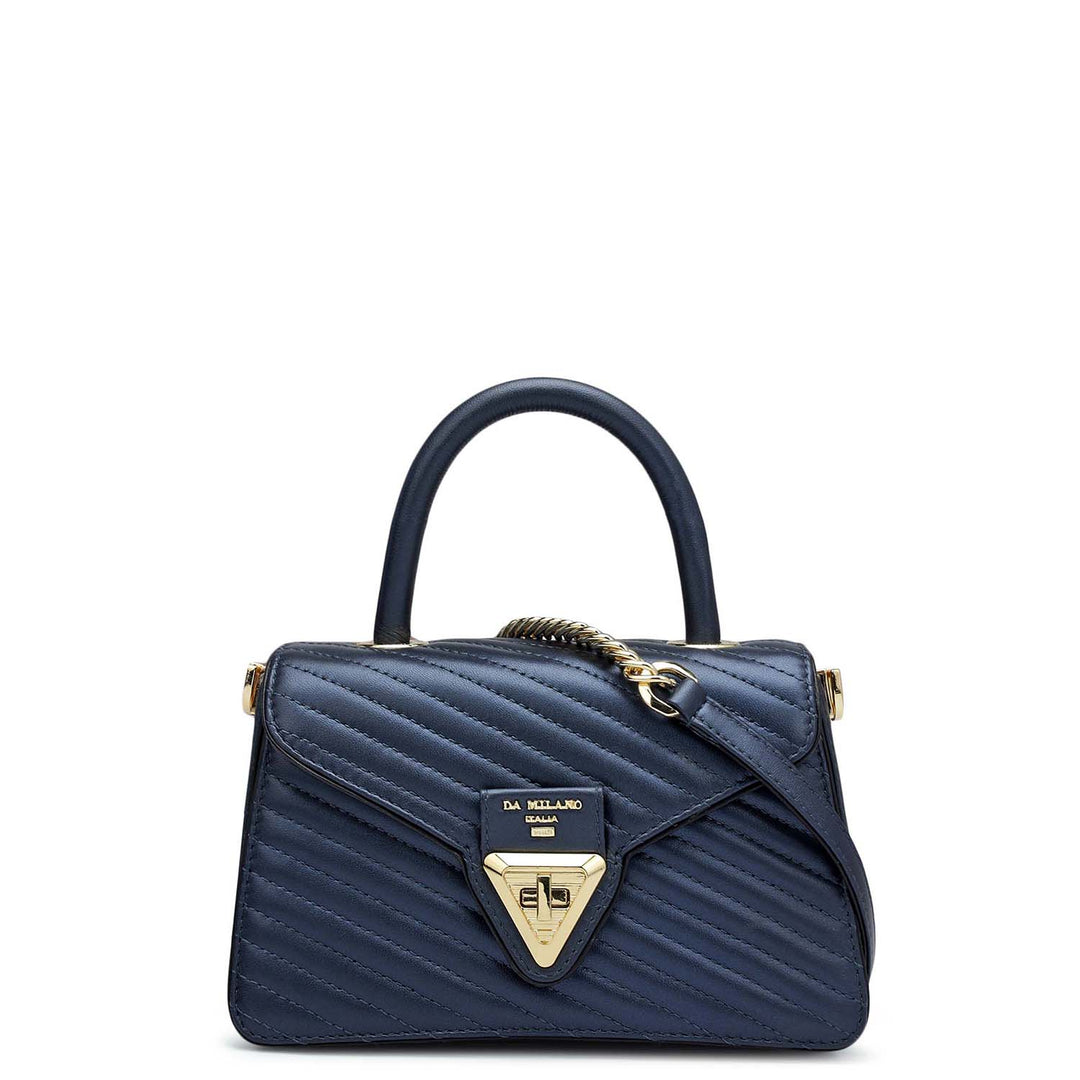 Small Quilting Leather Satchel - Mid Night Blue