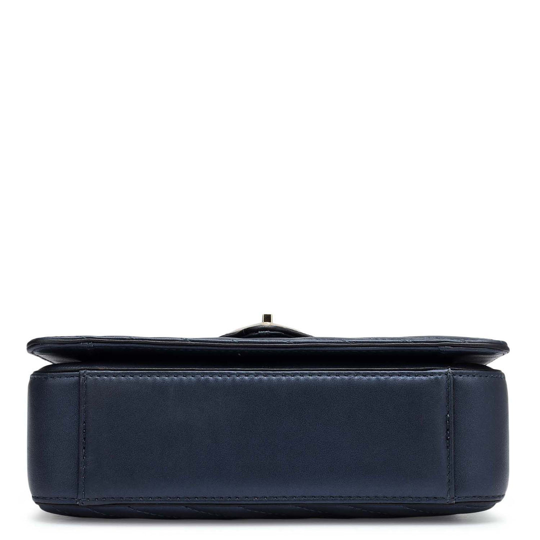 Small Quilting Leather Satchel - Mid Night Blue
