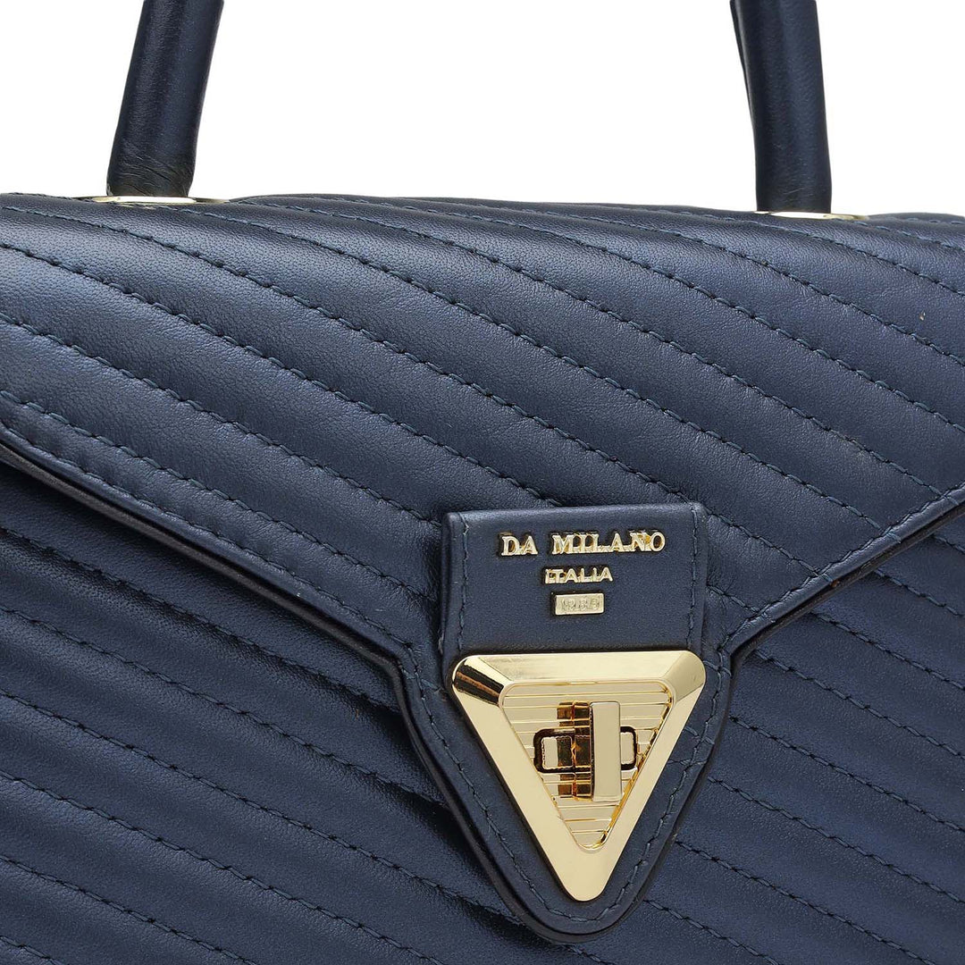 Small Quilting Leather Satchel - Mid Night Blue