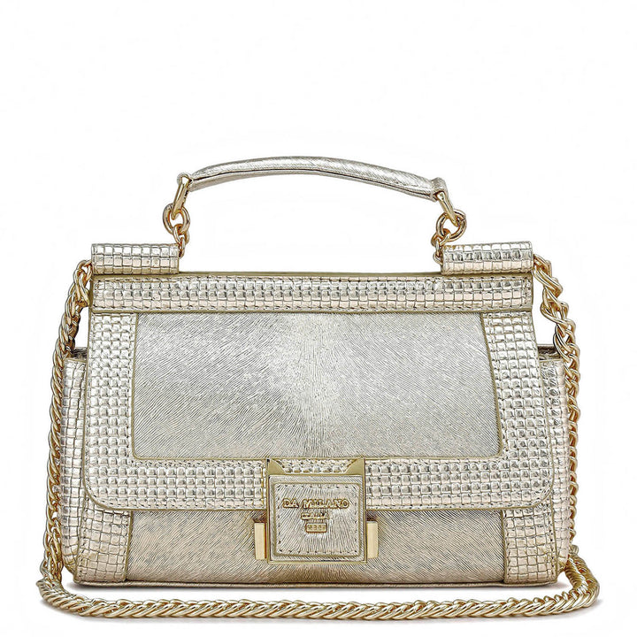 Small Metallic  Leather Satchel - Gold