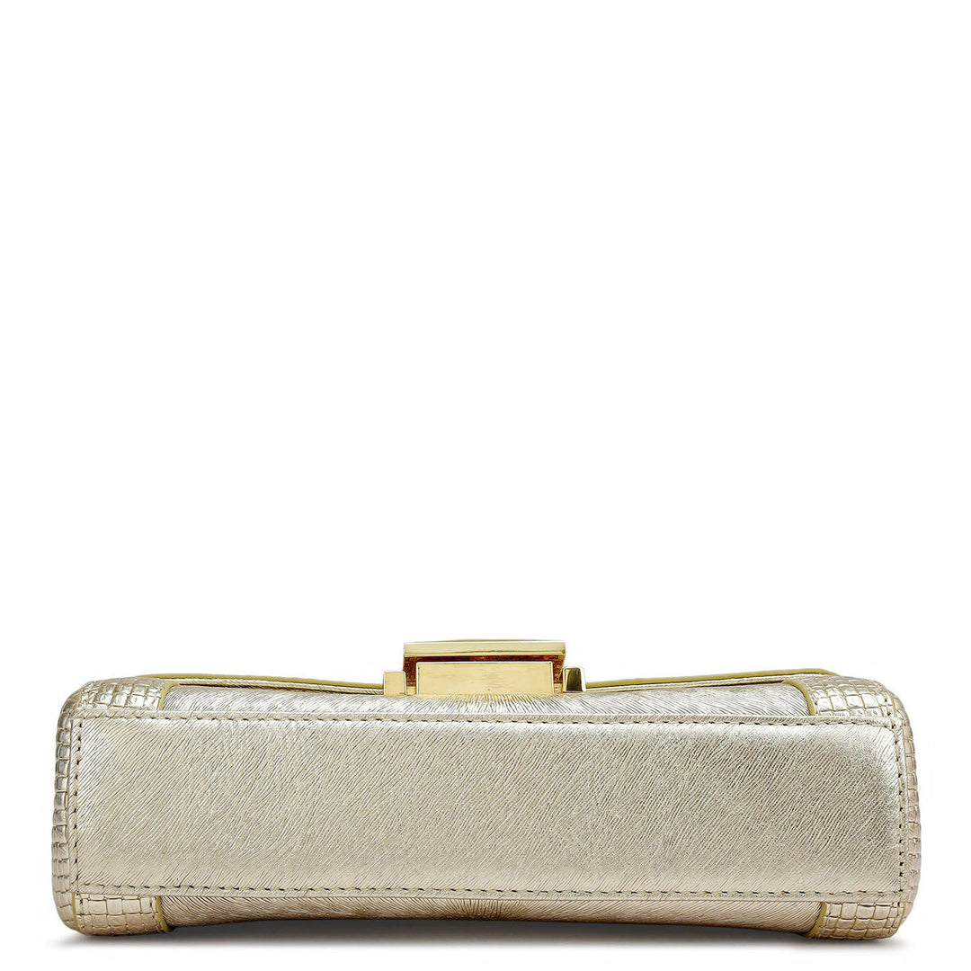 Small Metallic  Leather Satchel - Gold