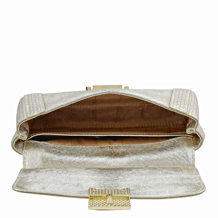Small Metallic  Leather Satchel - Gold