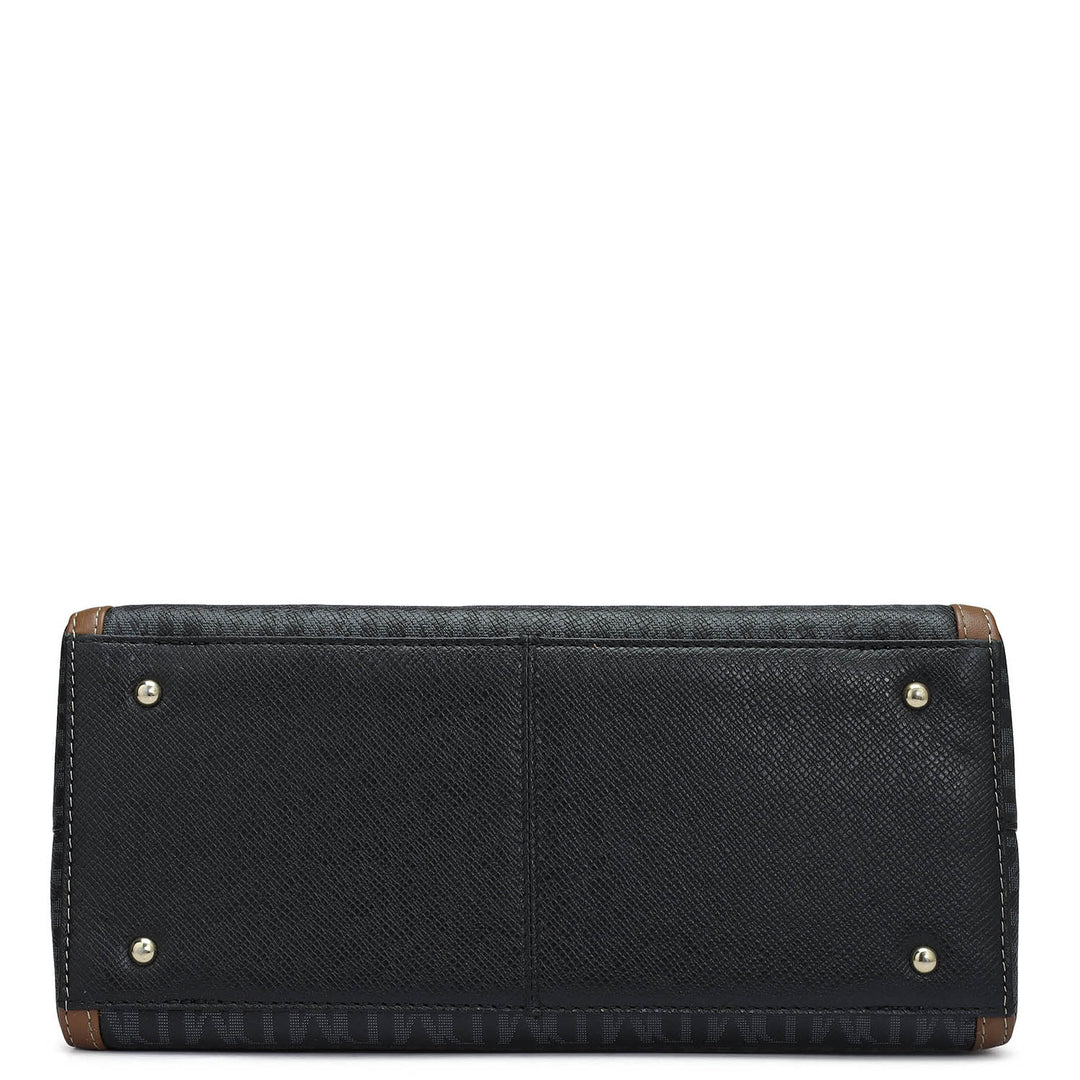 Medium Monogram Leather Satchel - Black