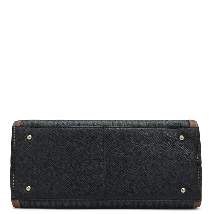 Medium Monogram Leather Satchel - Black