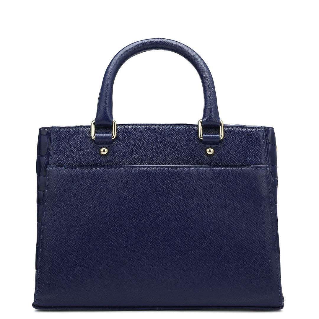 Small Croco Franzy Leather Satchel - Ink Blue