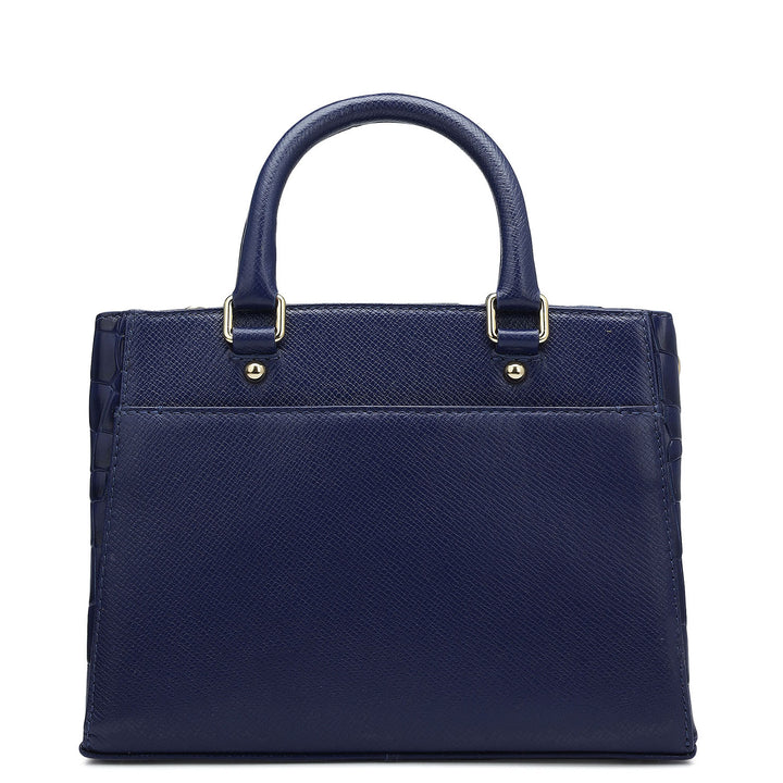 Small Croco Franzy Leather Satchel - Ink Blue