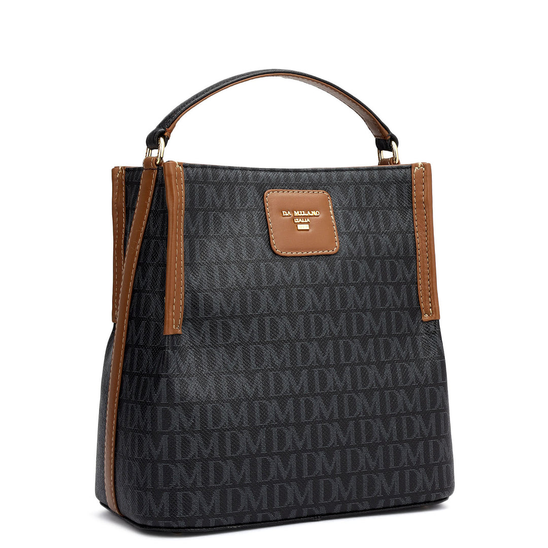 Small Monogram Leather Satchel - Black