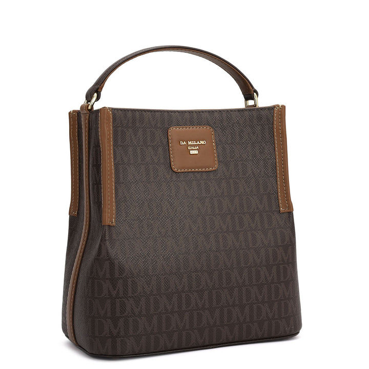 Small Monogram Leather Satchel - Chocolate