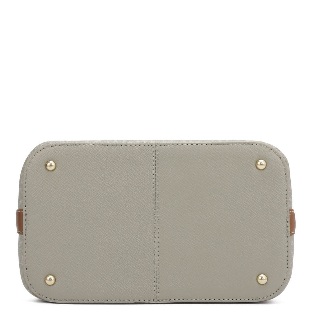 Small Monogram Leather Satchel - Stone Grey