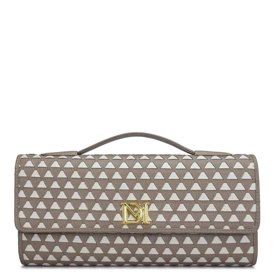 Small Mat Wax Leather Clutch - Greyish Taupe