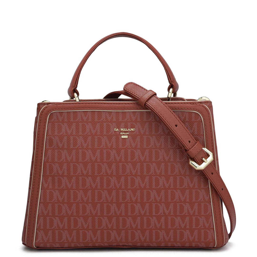 Small Monogram Leather Satchel - Brick