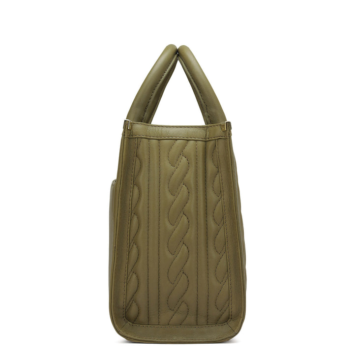 Small Quilting Plain Leather Satchel - Olive