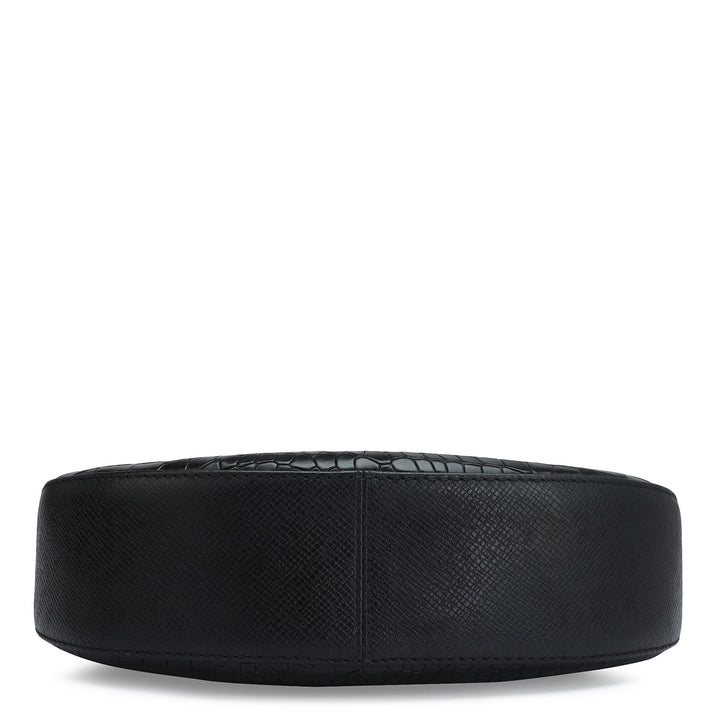 Small Croco Leather Baguette - Black