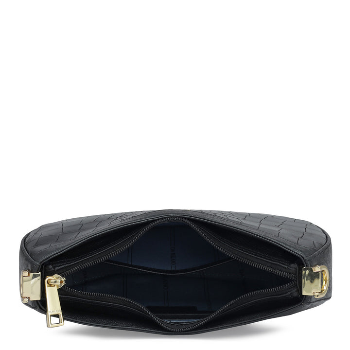 Small Croco Leather Baguette - Black