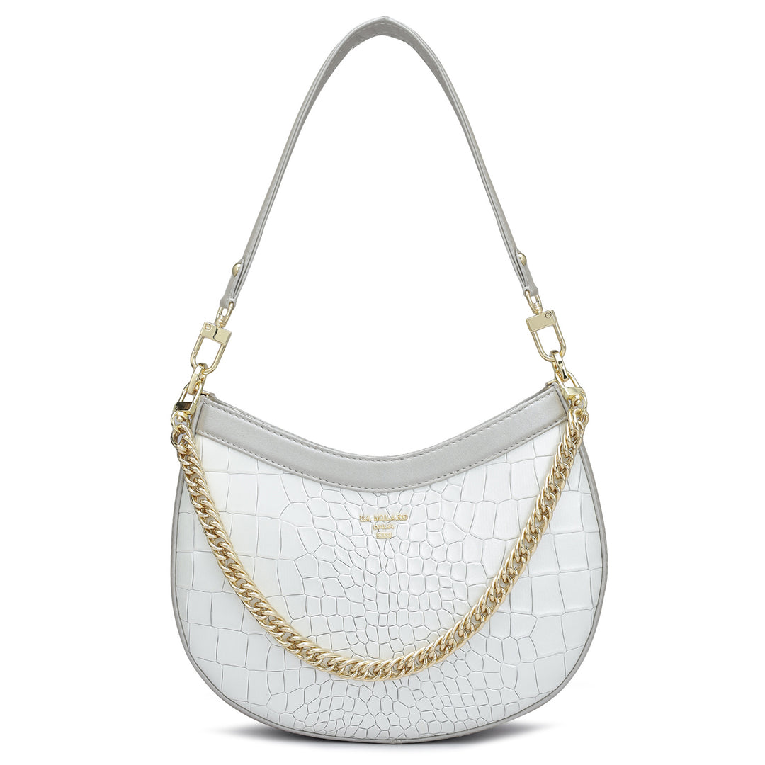 Small Croco Leather Baguette - Pearl