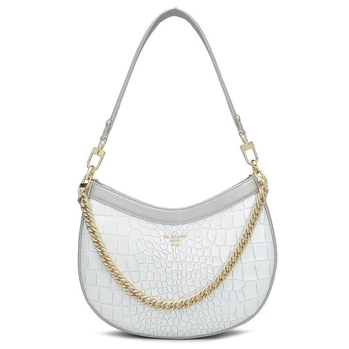 Small Croco Leather Baguette - Pearl