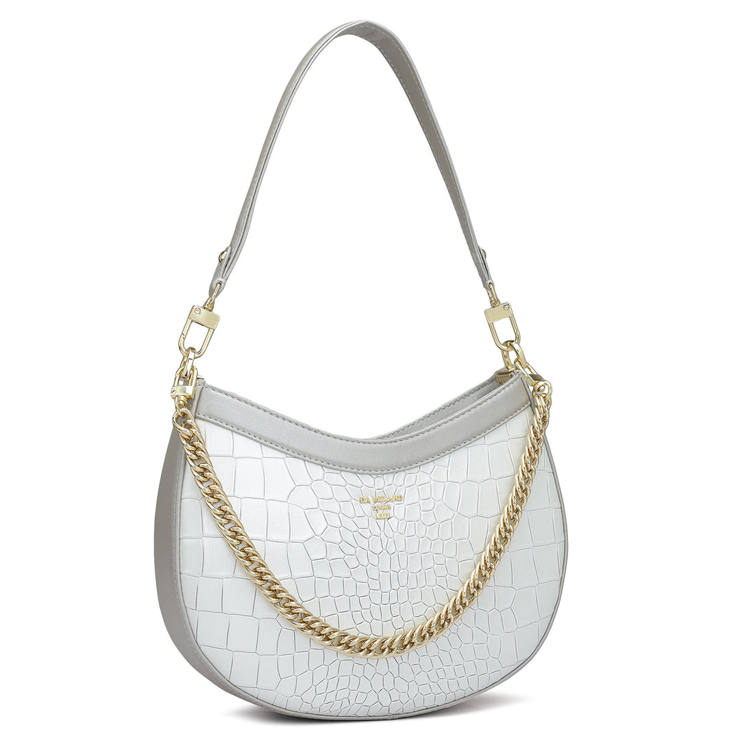 Small Croco Leather Baguette - Pearl