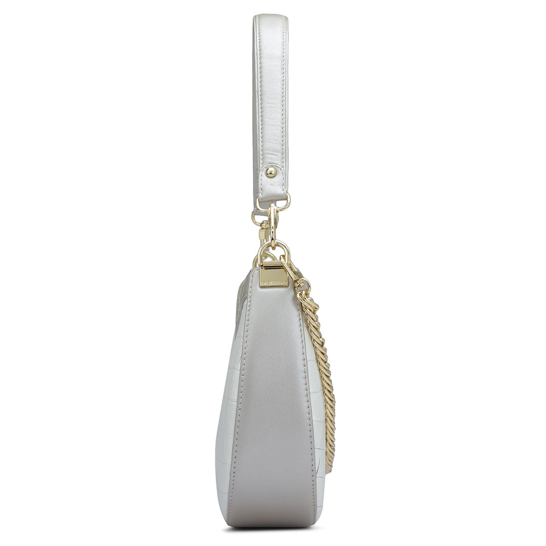 Small Croco Leather Baguette - Pearl