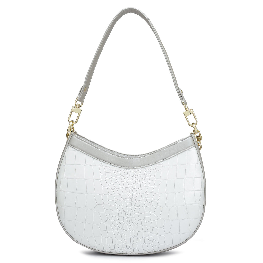 Small Croco Leather Baguette - Pearl