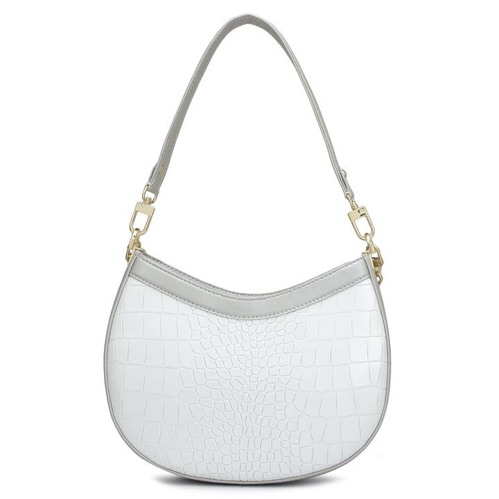 Small Croco Leather Baguette - Pearl