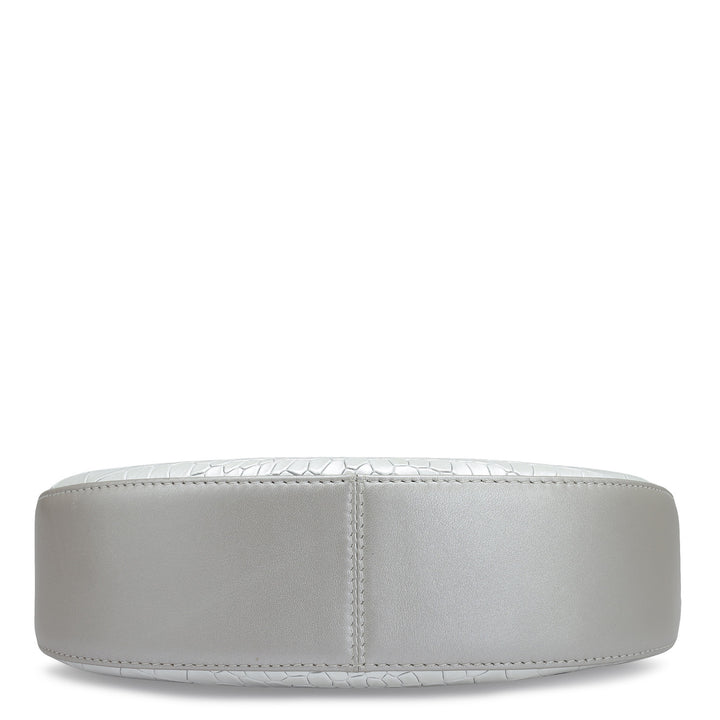 Small Croco Leather Baguette - Pearl